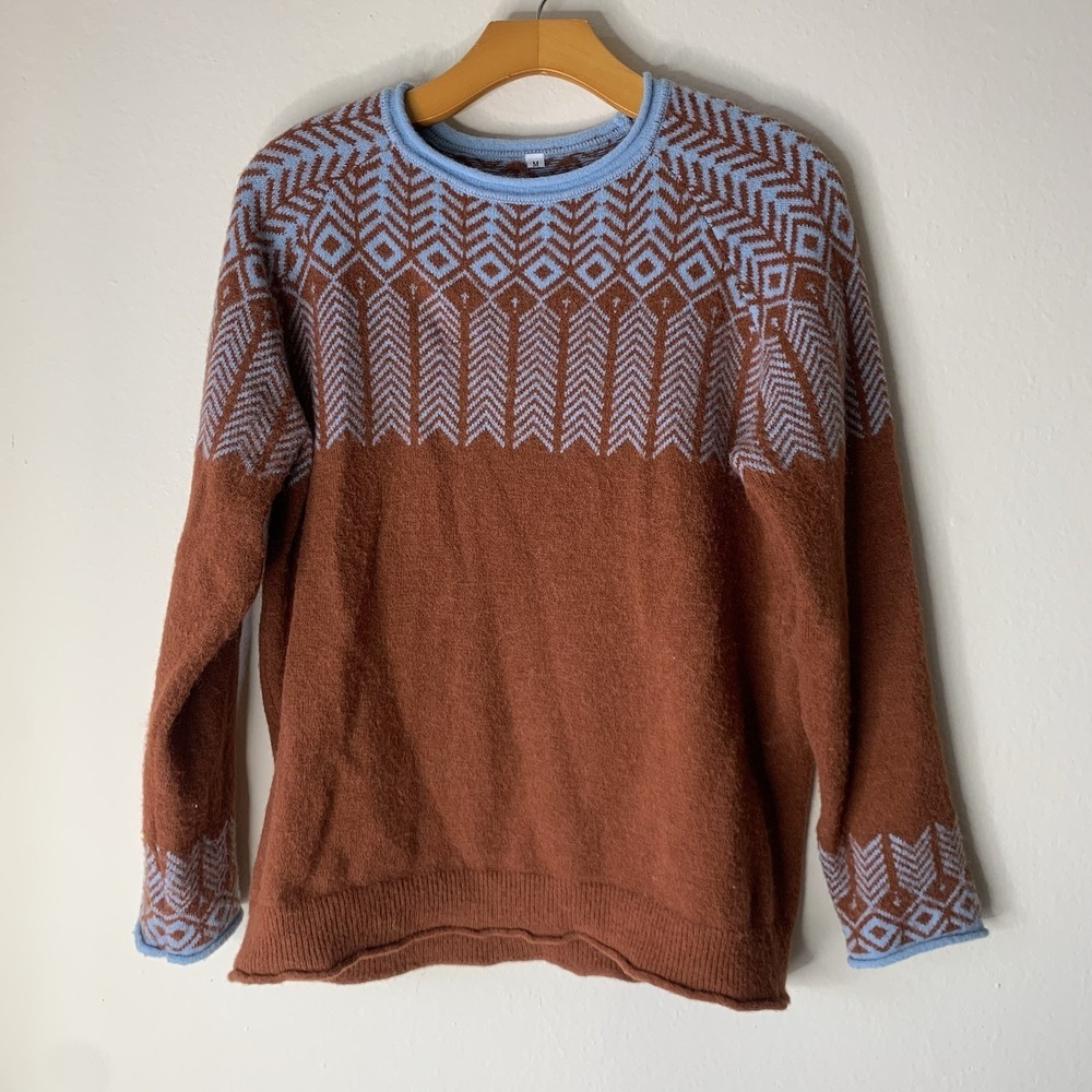Pullover Sweater Classic Fair Isle Nordic-inspired Geometric Pattern, Women, M